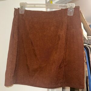 SHEIN corduroy camel skirt with slit.